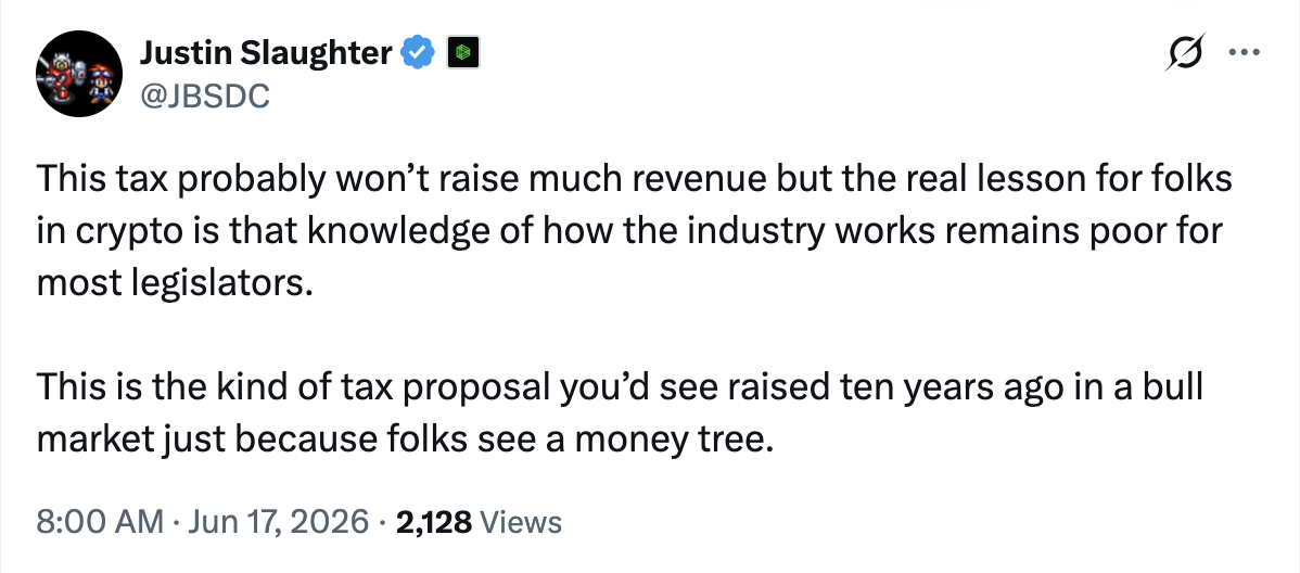 Justin Slaughter X post screenshot