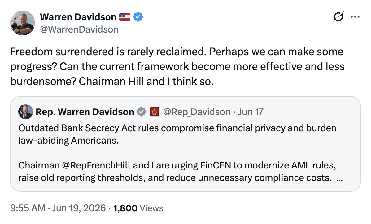 Warren Davidson X post screenshot