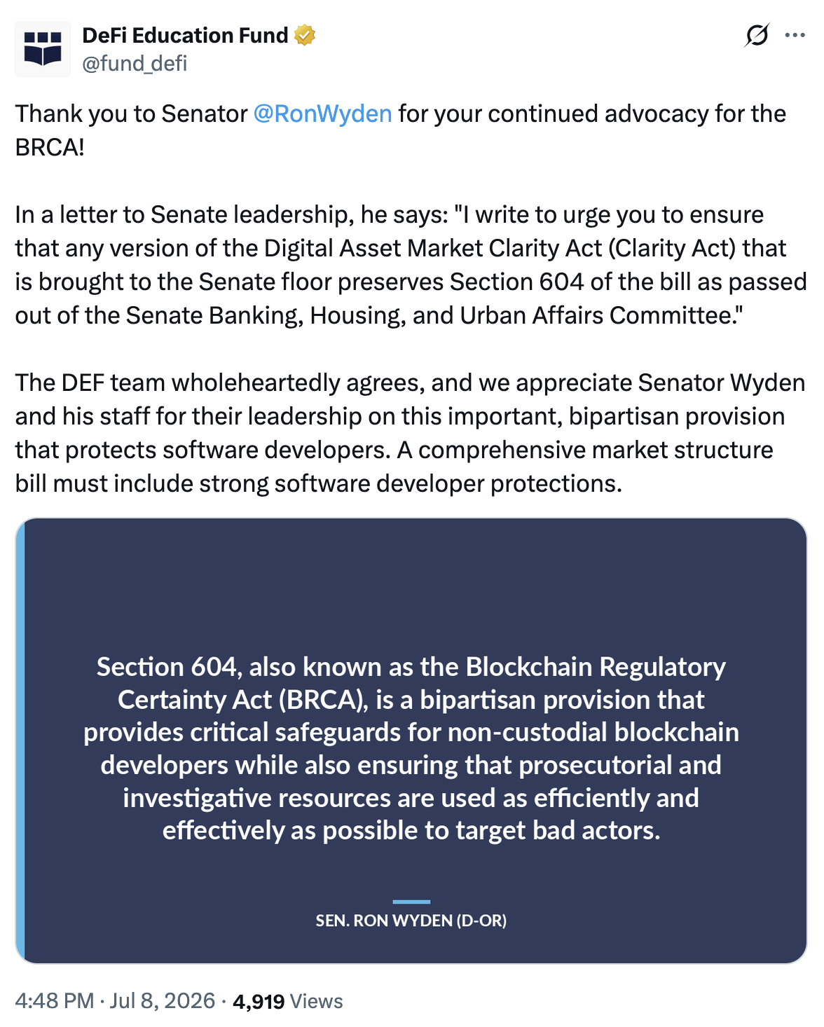 fund defi X post screenshot